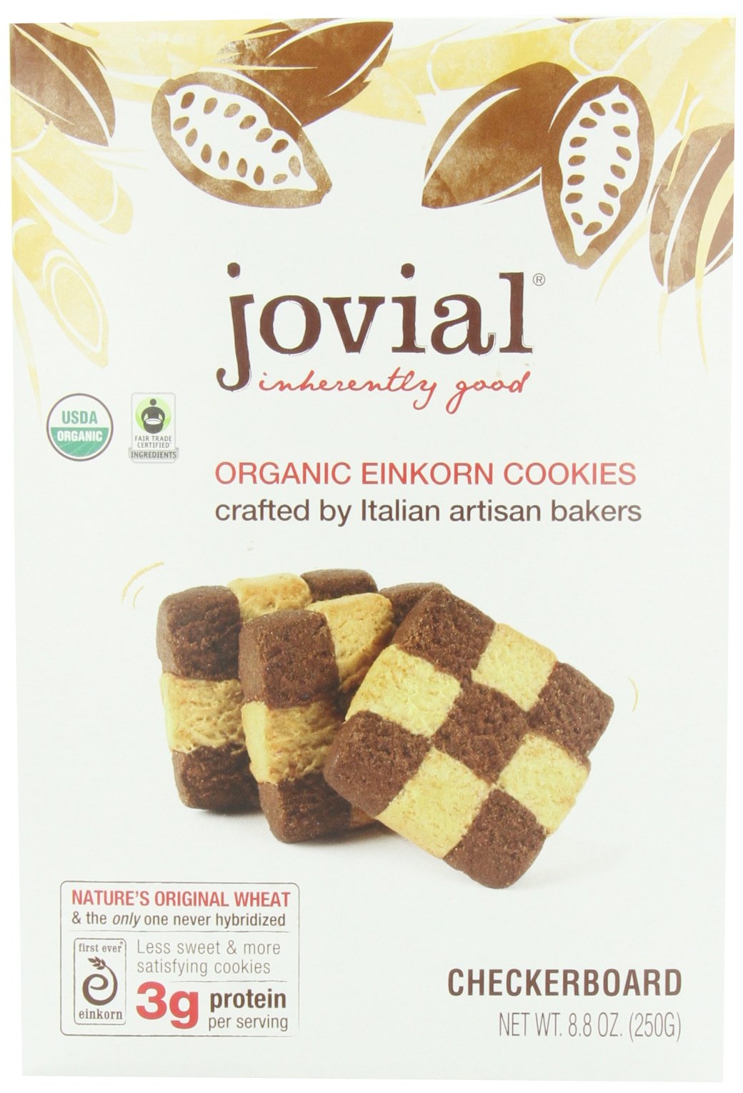 Jovial Organic Einkorn Checkerboard Cookies - Organic Cookies, High Protein, Fair Trade Certified, All Natural Ingredients, Low Carb, Low Sugar, Palm Done Right - 8.8 Oz, 6 Pack