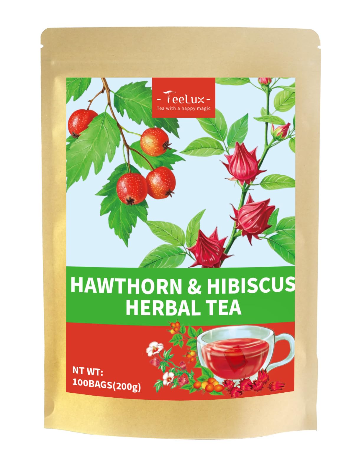 Teelux Hawthorn Hibiscus Tea Bags Tart Fruity Refreshing Blend Hawthorn Berries With Hibiscus Flowers Energy Blend Free 100 Count Hot Or Iced