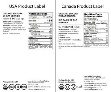 Food To Live - Organic Einkorn Wheat Berries, 5 Pounds - Non-Gmo, Good Source Of Protein, Fiber, And Vitamins. Low-Glycemic Inde