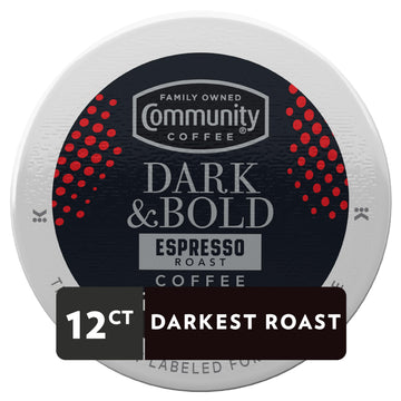 Community Coffee Dark & Bold Espresso Roast Coffee Pods, Extra Dark Roast, Compatible with Keurig 2.0, 12 Count (Pack of 1)