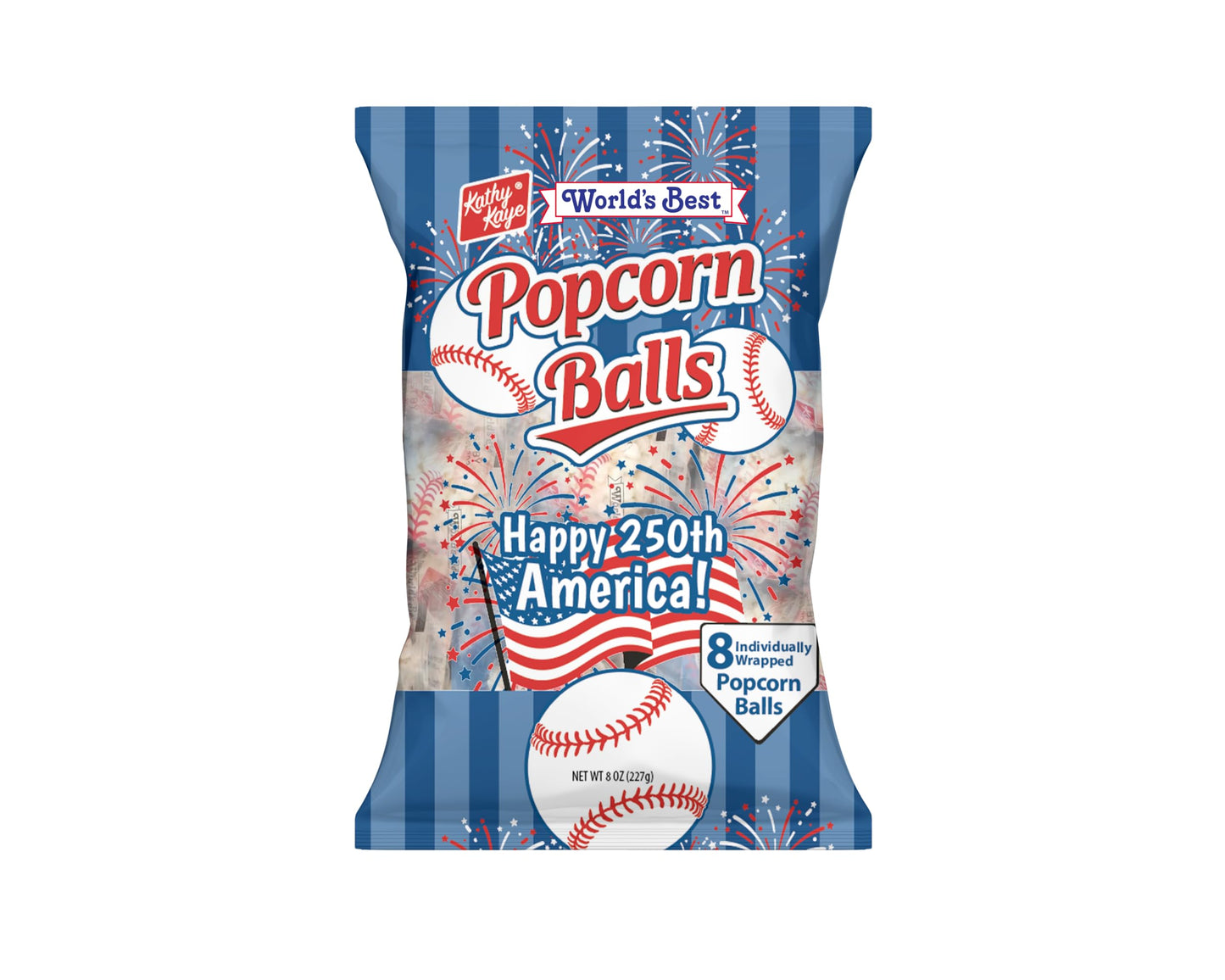 Kathy Kaye Baseball Sweet & Salty Popcorn Balls | 1 Oz. Snack Packs | Crunchy Delicious & Perfect For Team Snacks | Classic Sweet & Salty Flavor For Game Day Parties & Events | 32 Popcorn Balls (4 Bags Of 8)