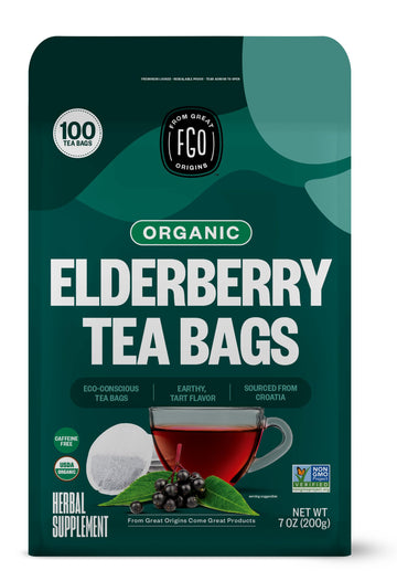 Fgo Organic Elderberry Tea, Eco-Conscious Tea Bags, 100 Count, Packaging May Vary (Pack Of 1)