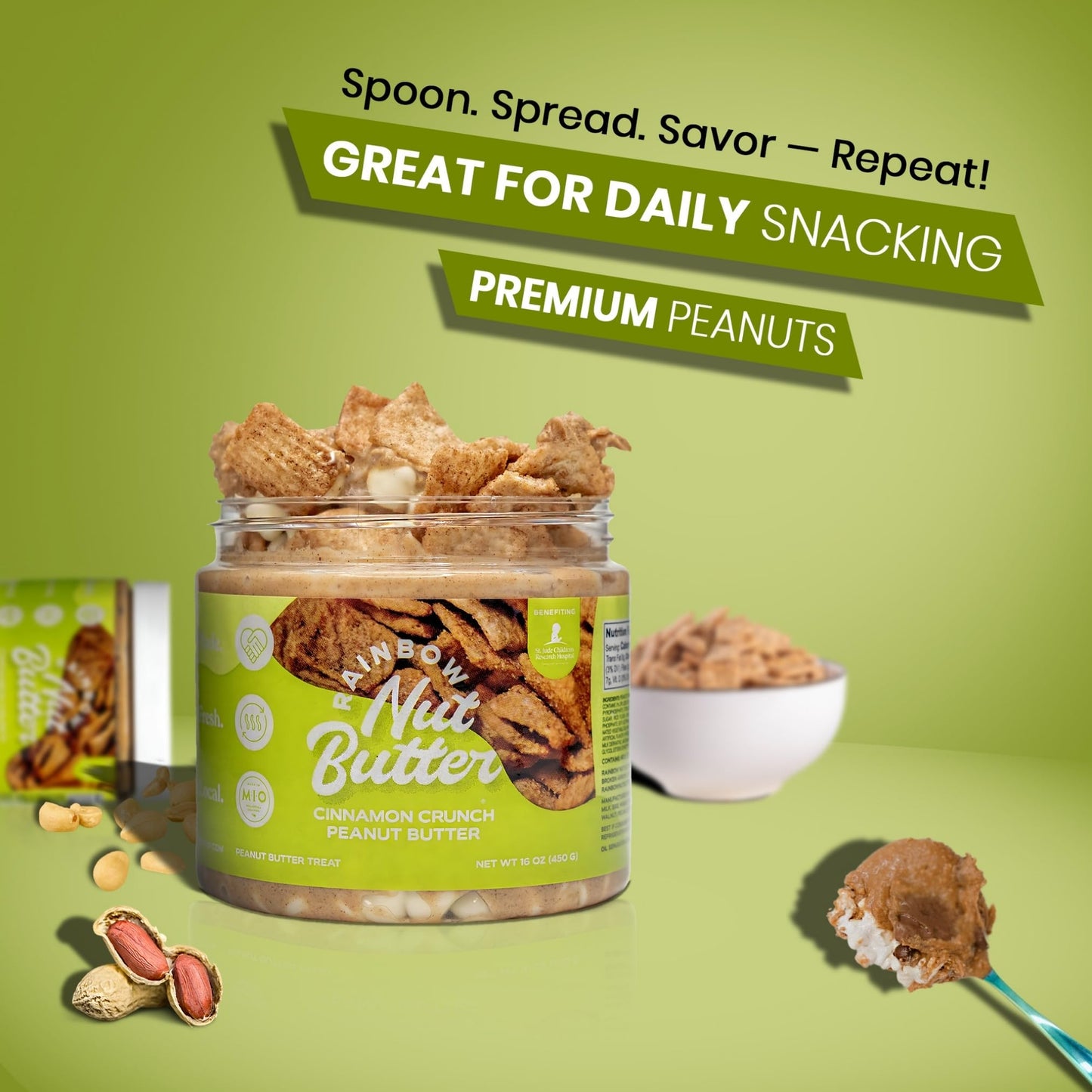 Rainbow Nut Butter, Cinnamon Crunch Peanut Butter, Spread, Treat, Snack, Dessert, White Chocolate Chips, Chips, Cinnamon Cereal,