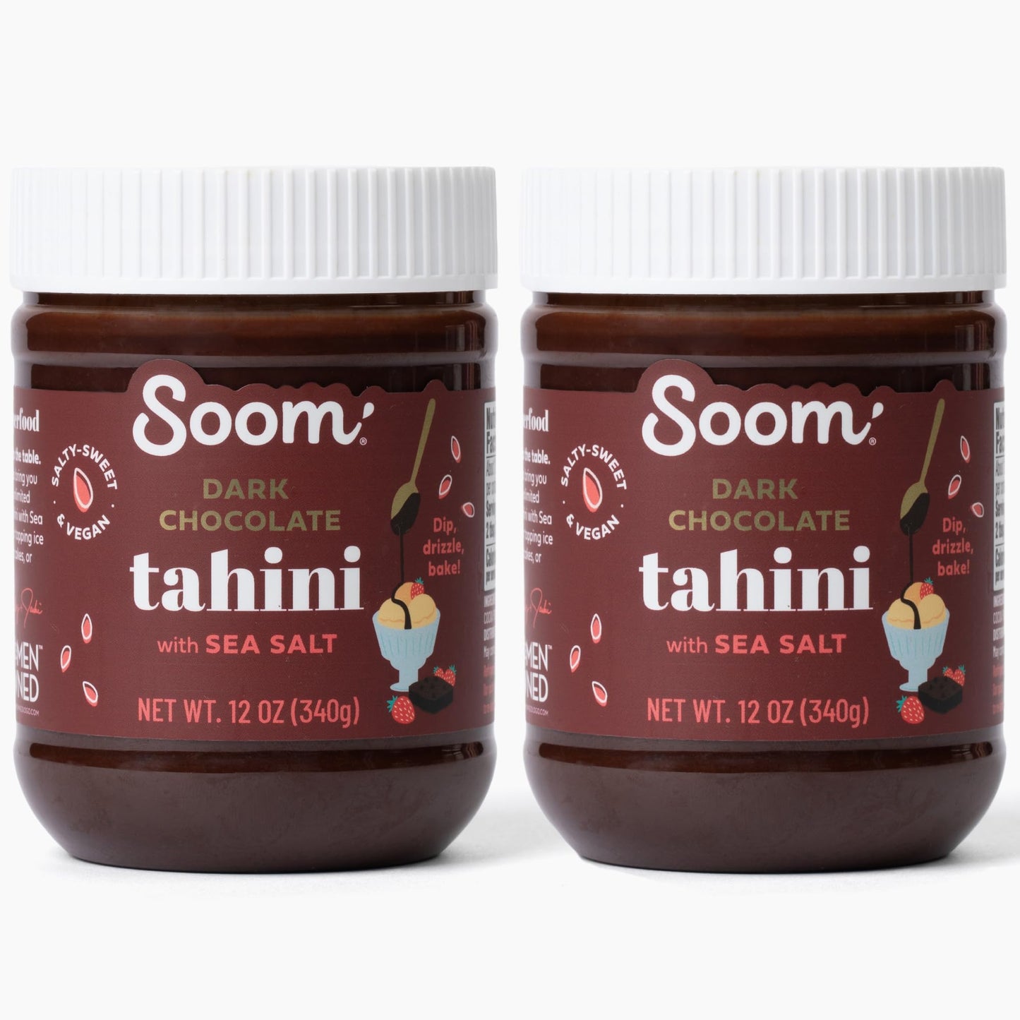 Soom Foods Dark Chocolate Sea Salt Tahini Spread 12Oz (Pack Of 2) | Silky Smooth Texture For Baking, Desserts, Hummus | Vegan, N