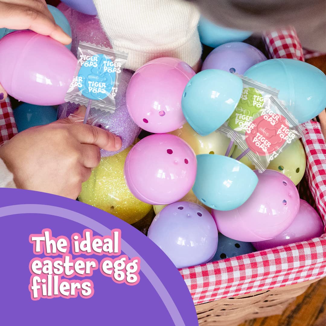 Colombina Tiger Easter Pops, Cherry, Blue Raspberry, And Watermelon Flavored, Individually Wrapped, Ideal For Easter Baskets Or