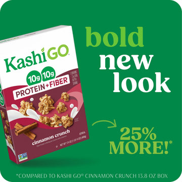 Kashi GO Protein Cereal, 10g Protein, 10g Fiber, Cinnamon Crunch, 17.4oz Box (1 Box)