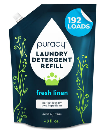 Puracy Liquid Laundry Detergent Refill - 48 Fl Oz, Natural & Scent-Free, 192 Loads, Dioxane Free, Stain Fighting Enzymes, Fresh Linen