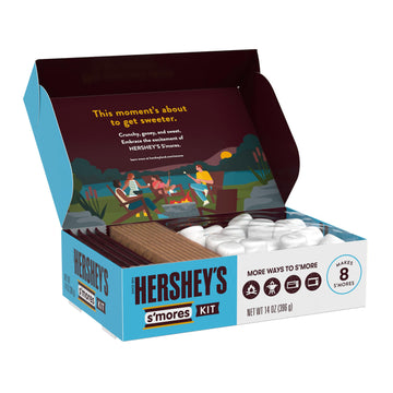 HERSHEY S S mores Kit Box with Graham Crackers, Chocolate & Marshmallows, 14 oz, Makes 8 S mores