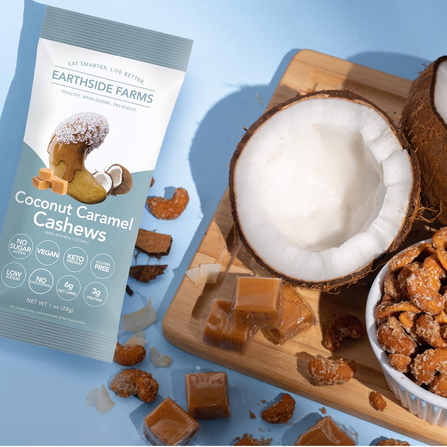 Earthside Farms Cashews, A Keto Friendly, Low Carb, Low Sugar Snack, Individual Packs Of Sweet And Crunchy Nut Coated In A Sweet