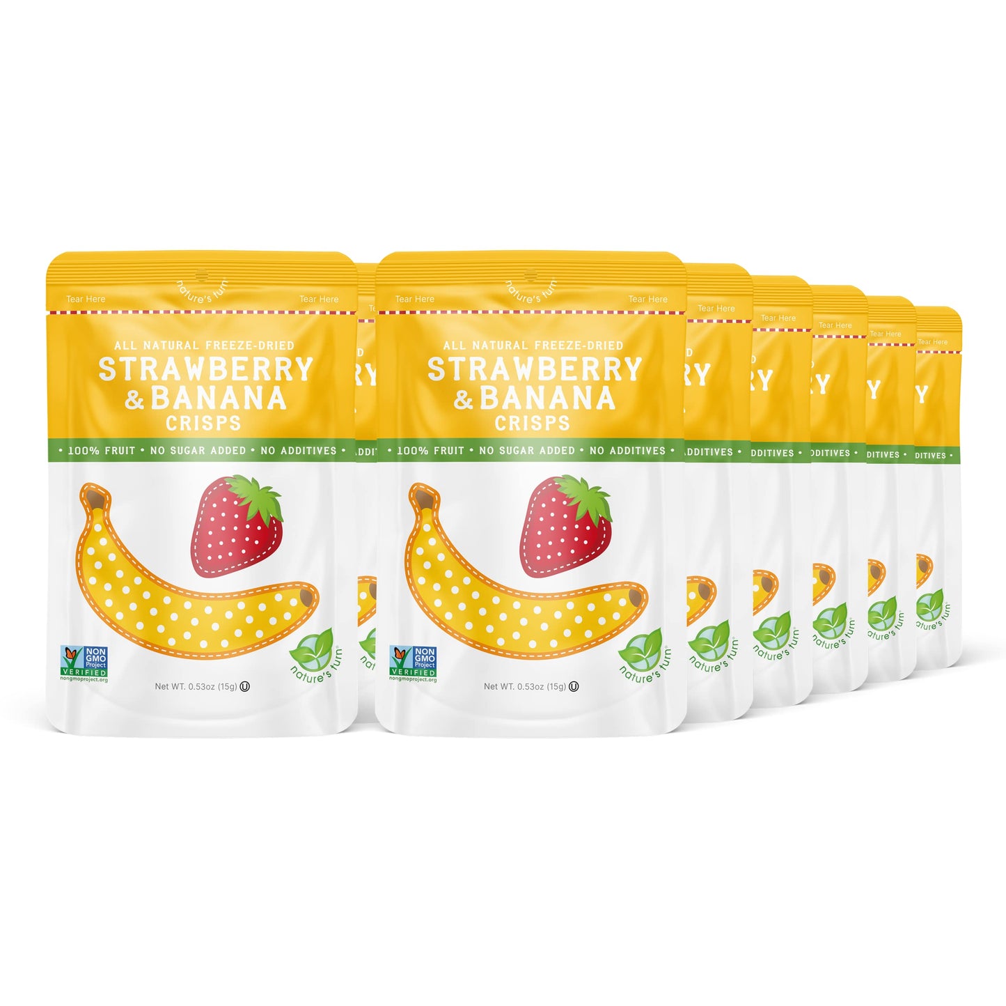 Natures Turn Freeze-Dried Fruit Snacks, Strawberry Banana Crisps, Pack Of 12 (0.53 Oz Each)