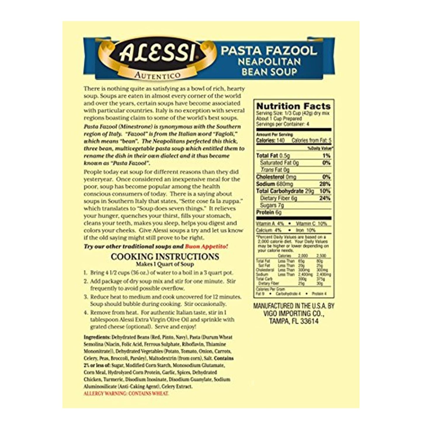 Alessi Autentico Premium Soups, Traditional Flavors, 6Oz (Neapolitan Bean, Pack Of 6)