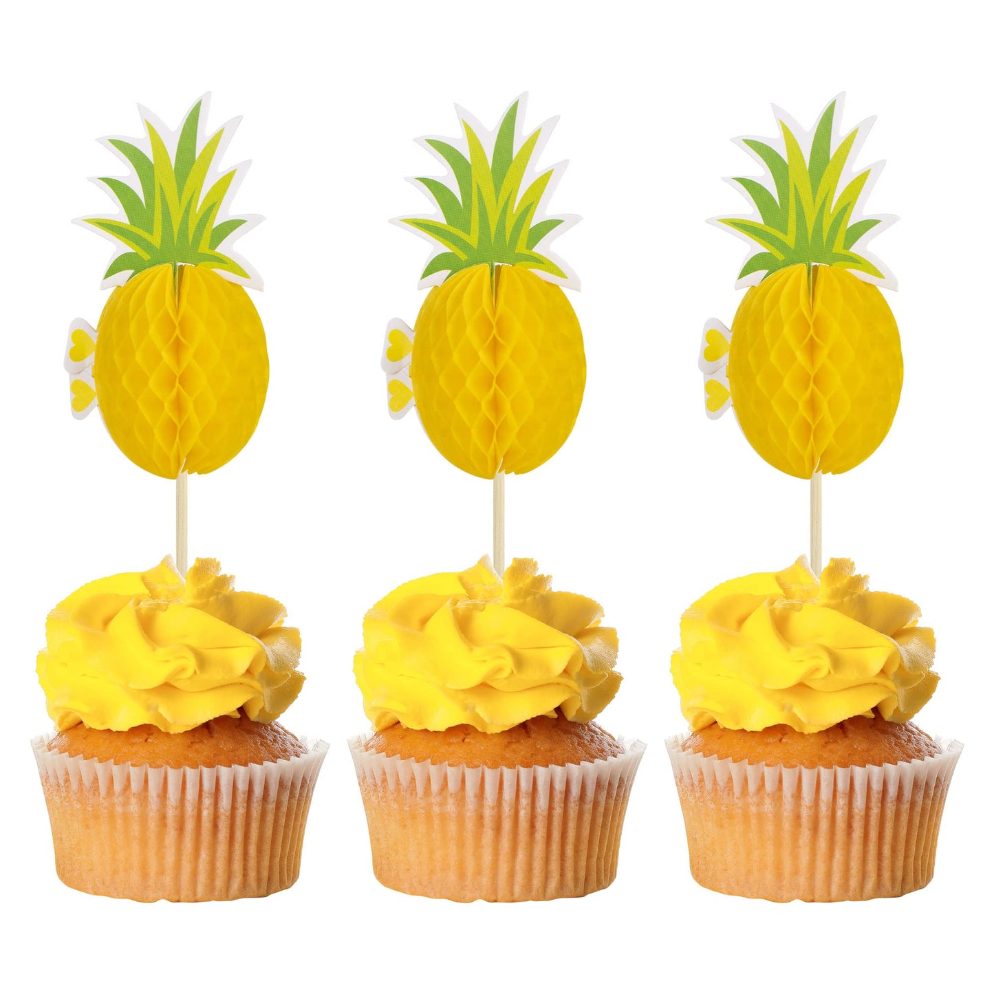 Gyufise 36Pcsluau 3D Pineapple Cupcake Toppers Tropical Pineapple Leaf Aloha Cupcake Picks For Summer Hawaiian Luau Tropical Theme Baby Shower Birthday Wedding Party Cake Decorations Supplies