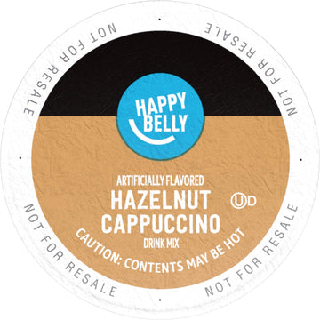 Happy Belly Cappuccino Coffee Pods, Hazelnut Flavored, 24 Count, Compatible with K-Cup malt-inspired, Creamy Tan