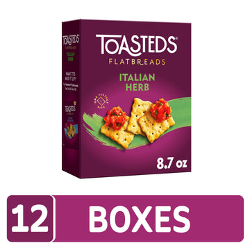 Toasteds Flatbreads Crackers, Party Snacks, Lunch Snacks, Italian Herb (10 Boxes)