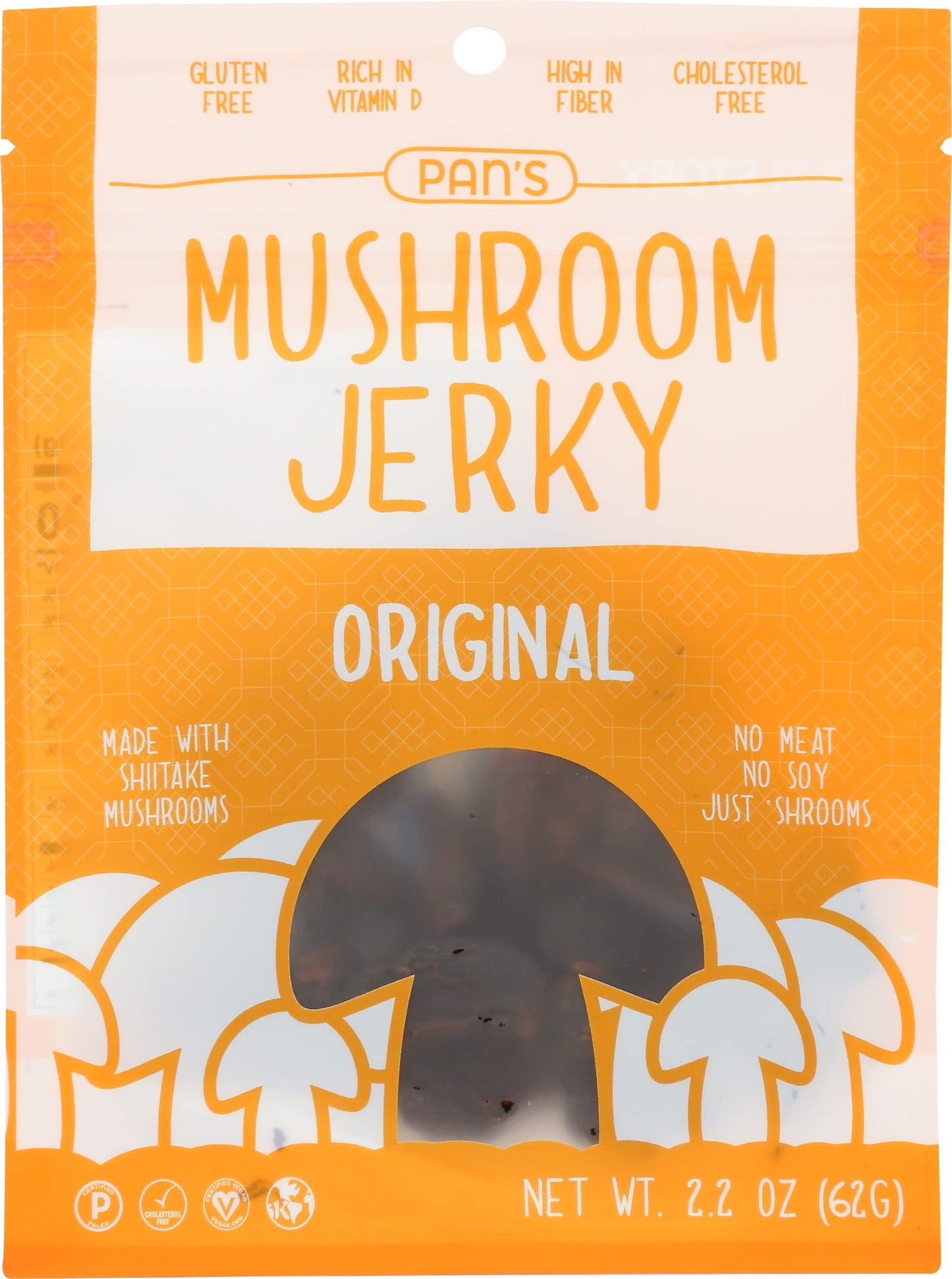 Pan's Mushroom Original Flavor Dried Mushrooms Shitake Jerky, Gluten Free, Soy Free, 2.2 Ounce (Pack of 6)