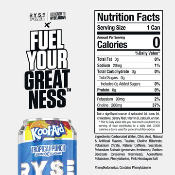 RYSE Fuel Energy Drink - Sugar Free & Vegan - 200mg Caffeine - Tropical Punch - 16 Fl Oz Cans (12-Pack)