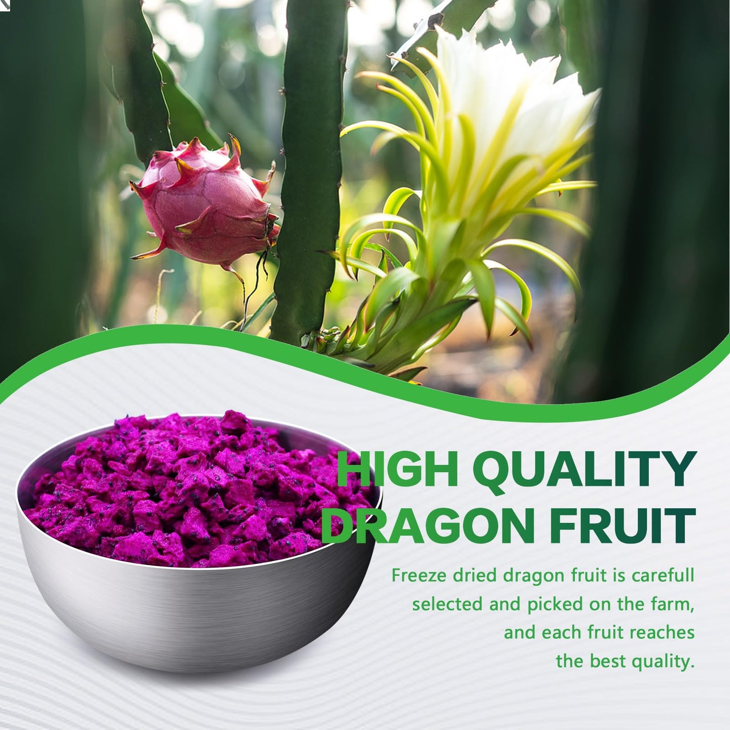 Freeze Dried Dragon Fruit, Freeze Dried Fruit, 150G/5.3Oz No Sugar Added, 100% Natural, Dri-Ed Dragon Fruit For Yogurt, Cereal,