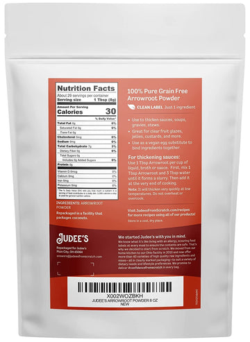 Judees Arrowroot Powder 8 Oz - Just One Ingredient - Vegan, Non-Gmo, Soy-Free - Gluten-Free And Nut-Free - 100% Pure Grain Free