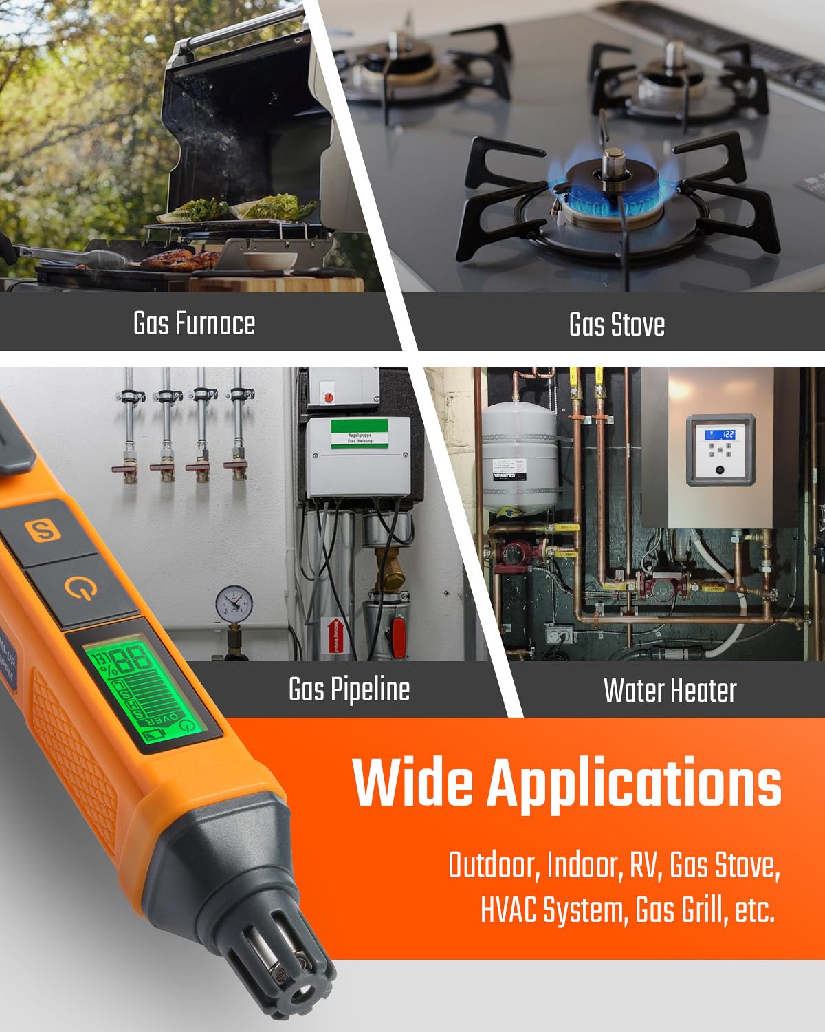 Natural Gas Detector, Toptes Pt205 Gas Leak Detector With Audible & Visual Alarm, Propane Leak Detector With%Lel Value Of Methan