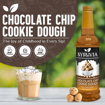 Syruvia Chocolate Chip Cookie Dough Syrup - Chocolate Chip Cookie Dough Coffee Syrup Flavor, 25.4 Fl Oz, Kosher, Gluten Free, Pe