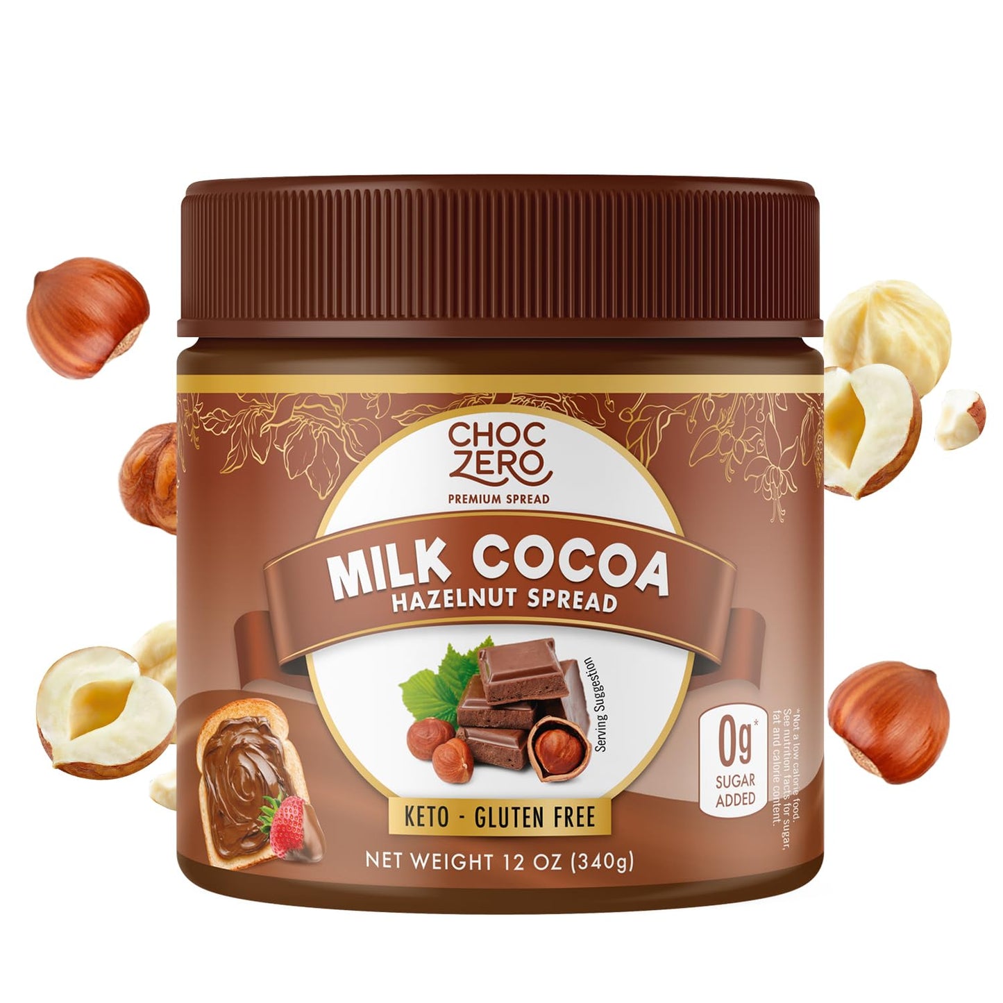 ChocZero Milk Chocolate Hazelnut Spread - Keto Friendly No Sugar Added Best Low Carb Dessert Perfect Topping for Almond Flour Pancakes Naturally Sweetened with Monk Fruit (1 jar 12 oz)