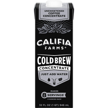 Califia Farms - Unsweetened Cold Brew Coffee Concentrate, 32 Oz, 100% Arabica, Shelf Stable, Plant Based, Vegan, Gluten Free, No
