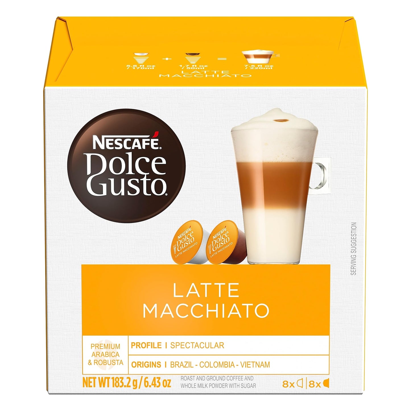 NESCAFÉ DOLCE GUSTO Latte Macchiato Coffee Capsules, 16 Count, Model NES27326