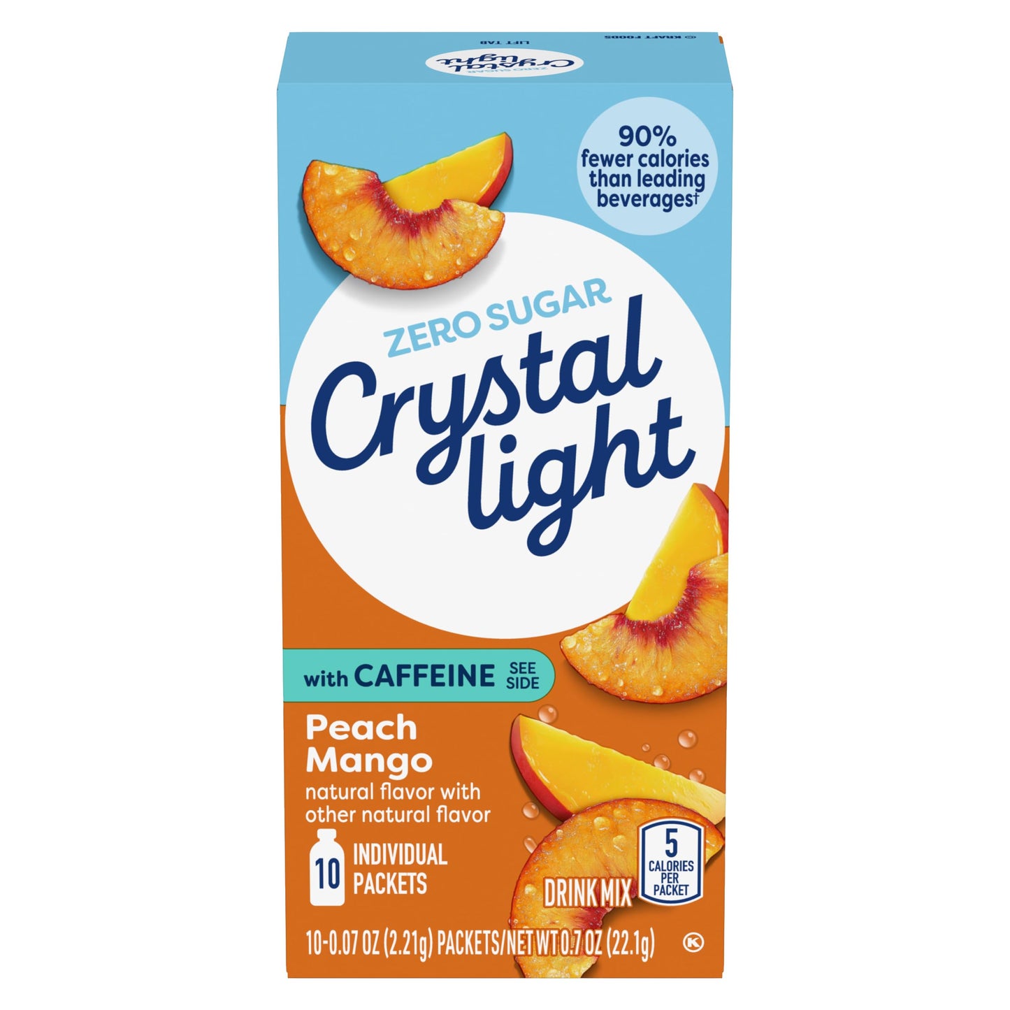 Crystal Light On The Go Peach Mango With Energy Blend Drink Mix 10-Packet Box (Pack Of 9)