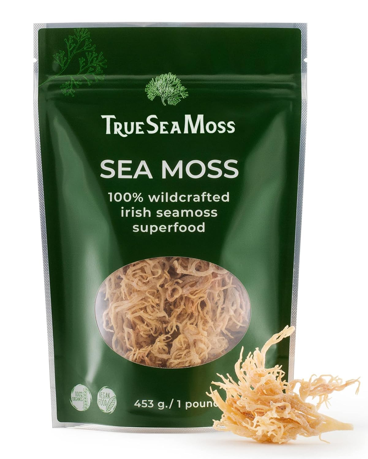 TrueSeaMoss Sea Moss Raw Wild Crafted Seamoss Raw - 100% Irish Sea Moss Raw (Pack of 1) - Dried Sea Moss Advanced Drink - Clean and Sundried - Vegan Sea Moss (1Pound) (16oz)