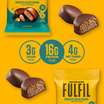 FULFIL Protein Snack Bites, Chocolate Salted Caramel Flavored, Gluten Free with 16g Protein per serving, 7 Bites per Bag (10 Bag