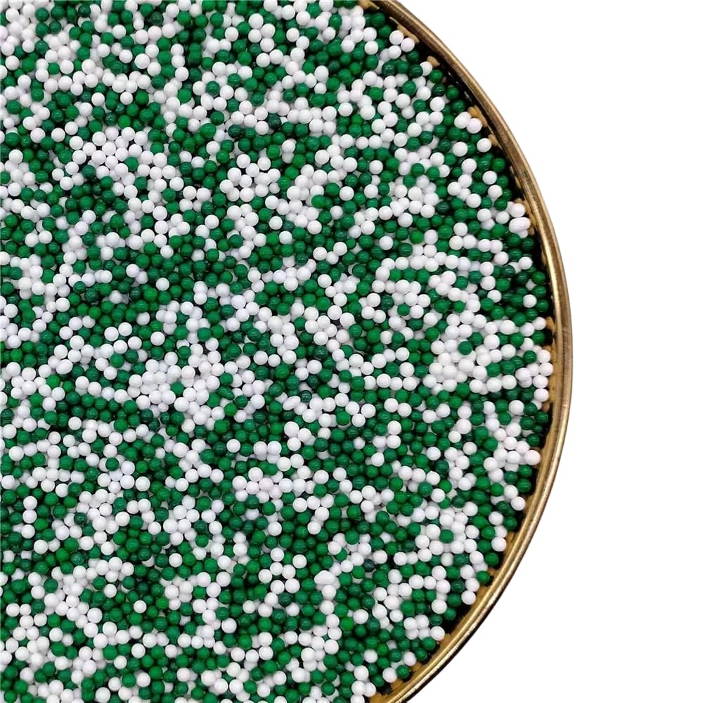 NIPEOR Christmas Nonpareils Sprinkles, 130g Edible Pearl Sprinkles for Cake Decorating, White Green, 2mm Greenery