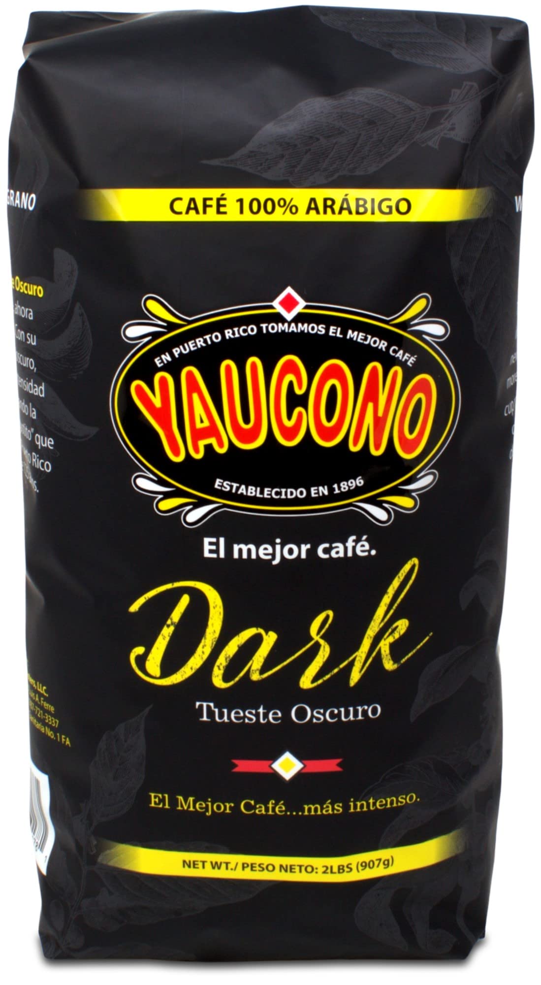 Yaucono Dark Roast Whole Bean Coffee, Puerto Rico, 100% Arabica, 2 Pound (Pack of 1)
