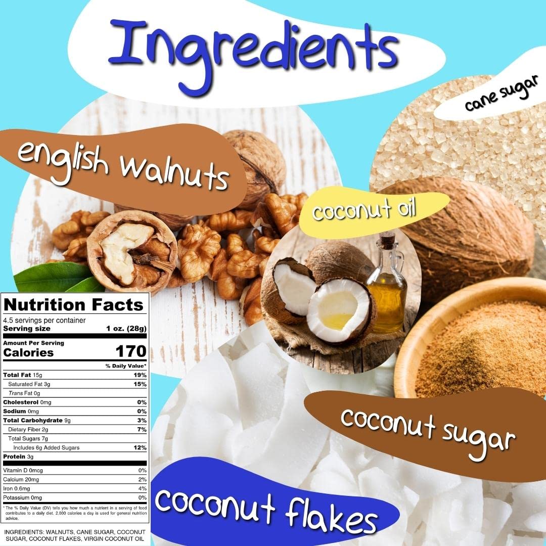 Crazy Go Nuts Walnuts - Coconut, 4.5 Oz (3-Pack) - Healthy Snacks, Vegan, Gluten Free, Superfood - Natural, Non-Gmo, Ala, Omega