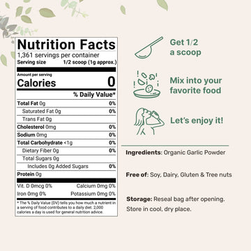 Organic Garlic Powder, 3Lbs | Premium Source From Harvested Raw Allium Sativum Bulb |Culinary Grade | Great For Seasonings, Meats & Vegetables | Additive Free, Non-Gmo, Bulk Supply