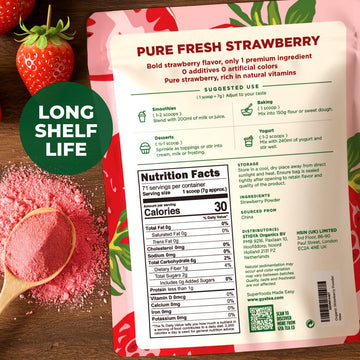 Gya Tea Co Organic Freeze Dried Strawberry Powder, No Sugar Added, 17.64 oz, Non GMO, Gluten Free, Vegan Friendly