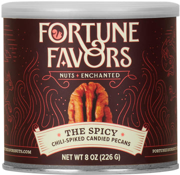 Fortune Favors Candied Pecans, Sweet and Salty Snack, Hand Crafted in Small Batches, USA-Grown (8oz, Spicy)
