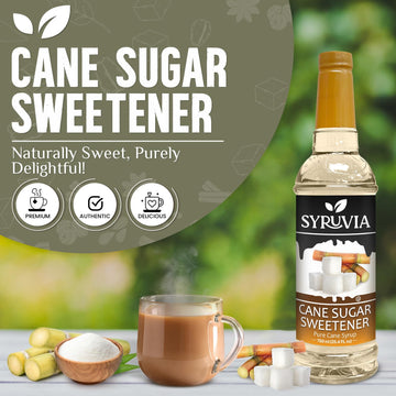 Syruvia Cane Sugar Sweetener Syrup - Cane Sugar Sweetener Coffee Syrup Flavor, 25.4 Fl Oz, Kosher, Gluten Free, Perfect For Coff