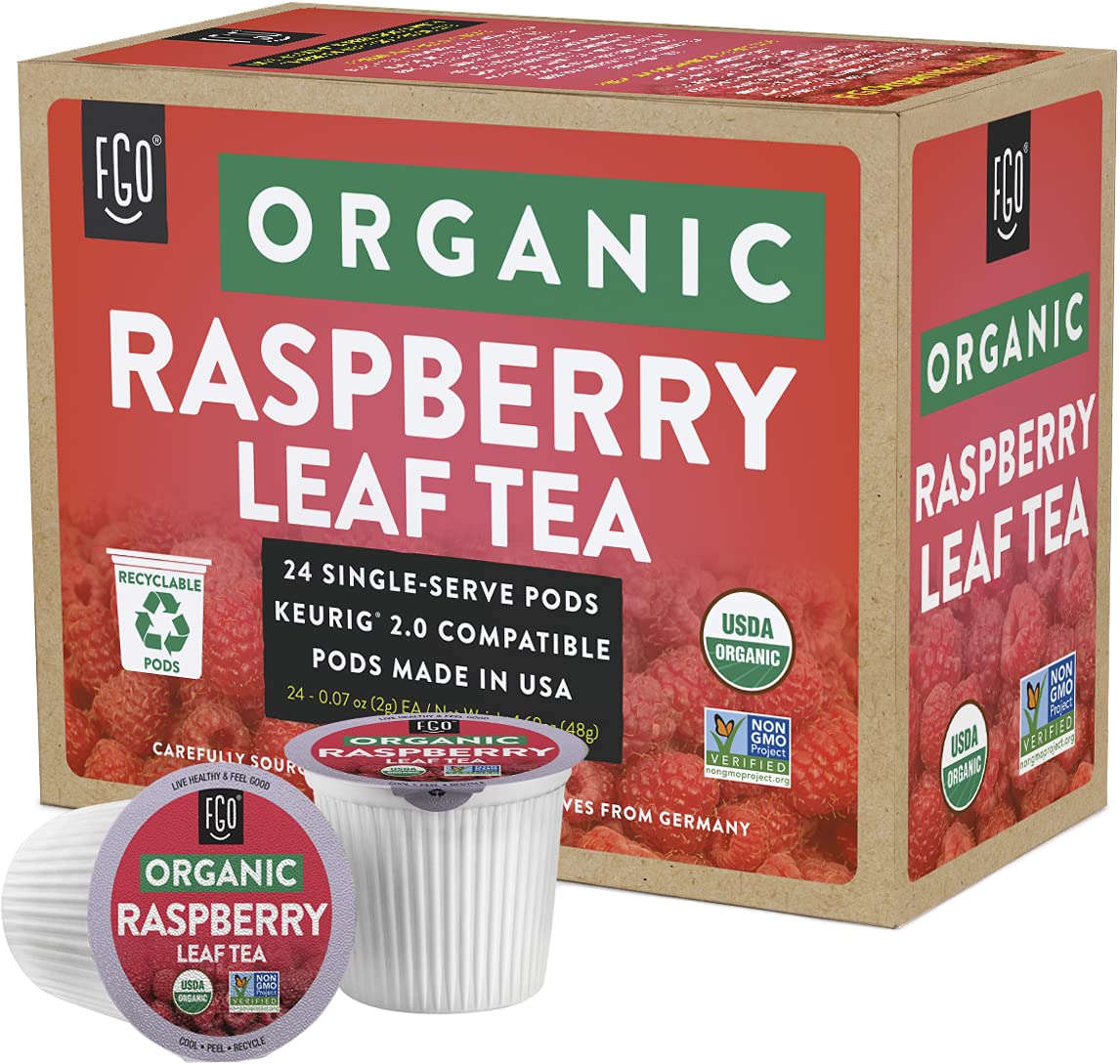 FGO Organic Raspberry Tea K-Cup Pods, Naturally Caffeine-Free, 24 Count, Keurig Compatible