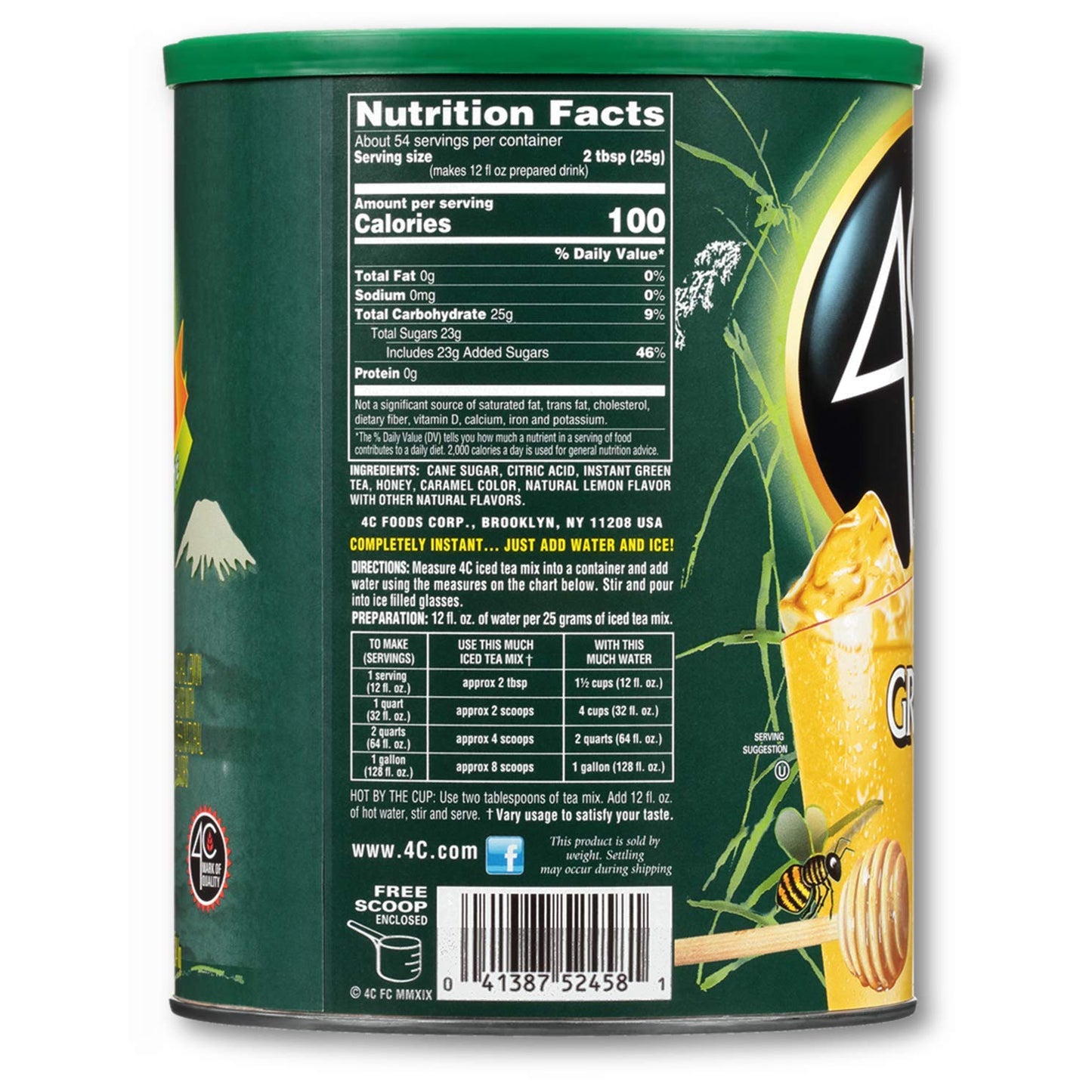 4C Green Tea Antioxidant Iced Tea Mix | Family Sized Cannister | Thirst Quenching Flavor | 20 Quarts (Green Tea, 2 Pack)