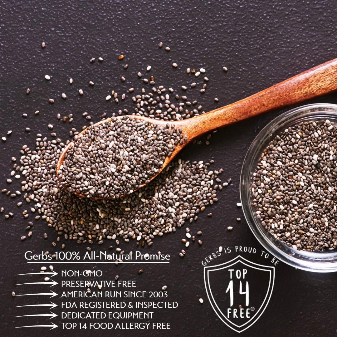 Gerbs Raw Black Chia Seeds 2 lbs. | Small-Batch Packed in Resealable Bag, No Additives | Mildly Nutty Flavor, Ideal for Yogurt,