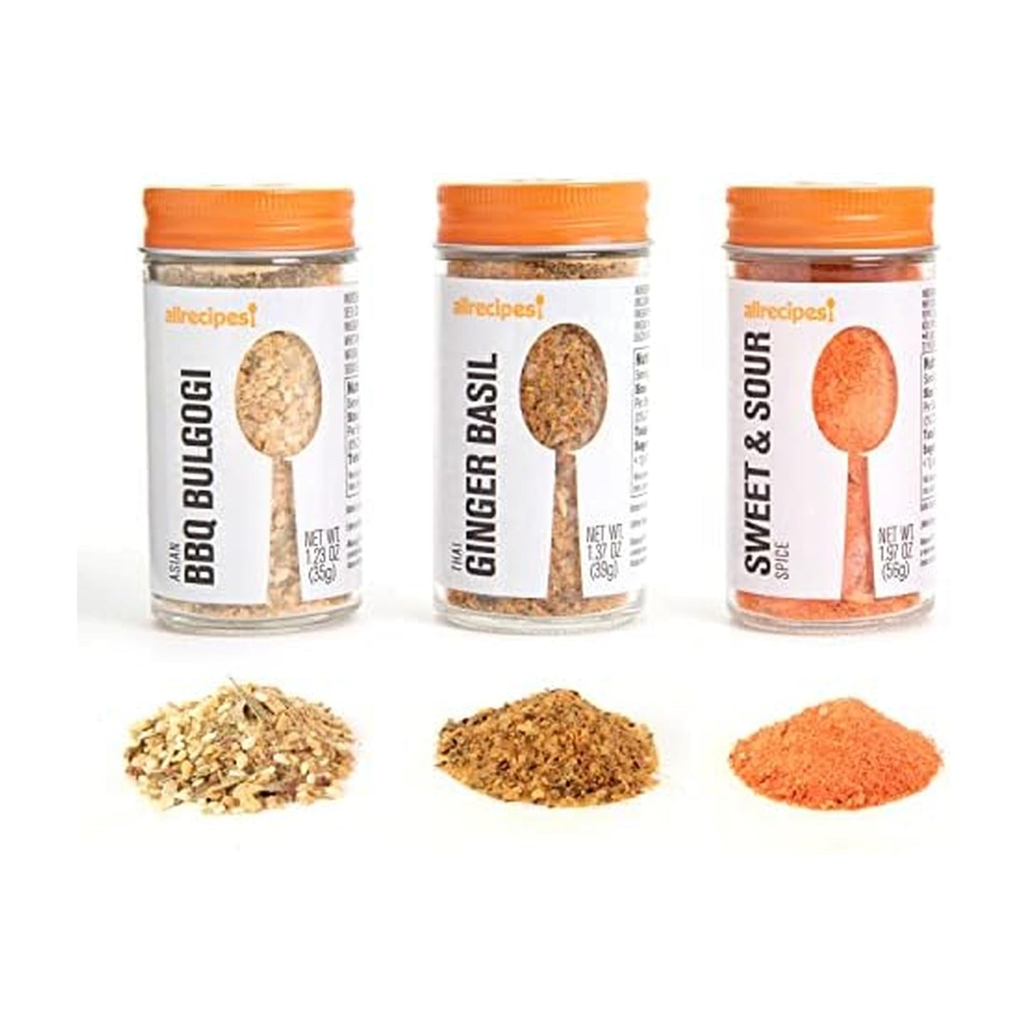 Allrecipes Asian Spice Blends (Asian BBQ Bulgogi, Sweet and Sour, Thai Ginger Basil) in Glass Jars with Removable Sifter Caps fo