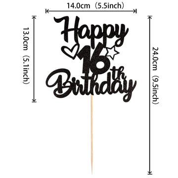 1 Pack Happy 16Th Birthday Cake Topper Glitter Heart Star 16 Fabulous Cake Pick Birthday Sign Cake Decorations For Children 16Th