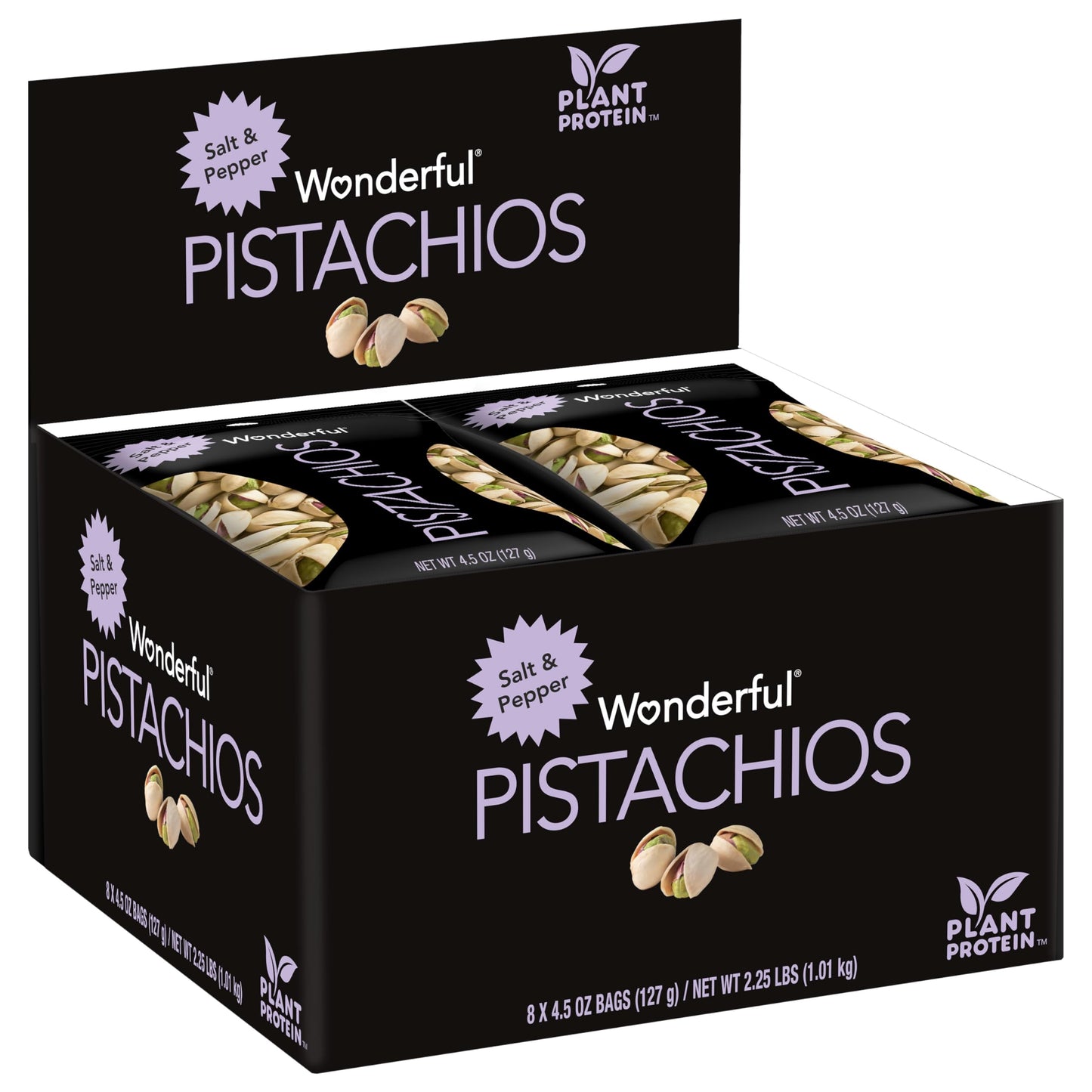 Wonderful Pistachios In Shell, Salt & Pepper Flavored Nuts, 4.5 Ounce Bag (Pack of 8), Protein Snacks, Gluten Free, Healthy Snac