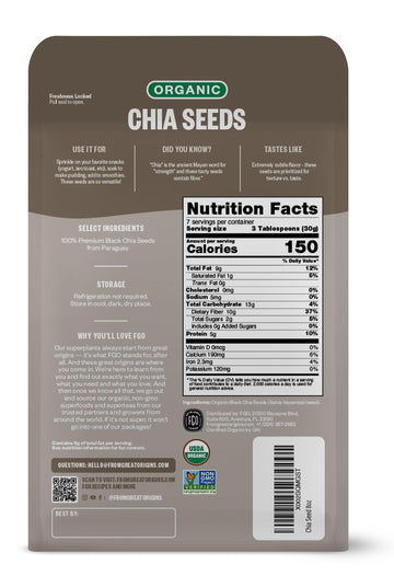Fgo Organic Chia Seeds, 8Oz, Natural Raw Black Chia Seeds From Paraguay, Plant-Based, Non-Gmo, Vegan, Gluten-Free, Gels Easily, Superfood, Packaging May Vary (Pack Of 1)