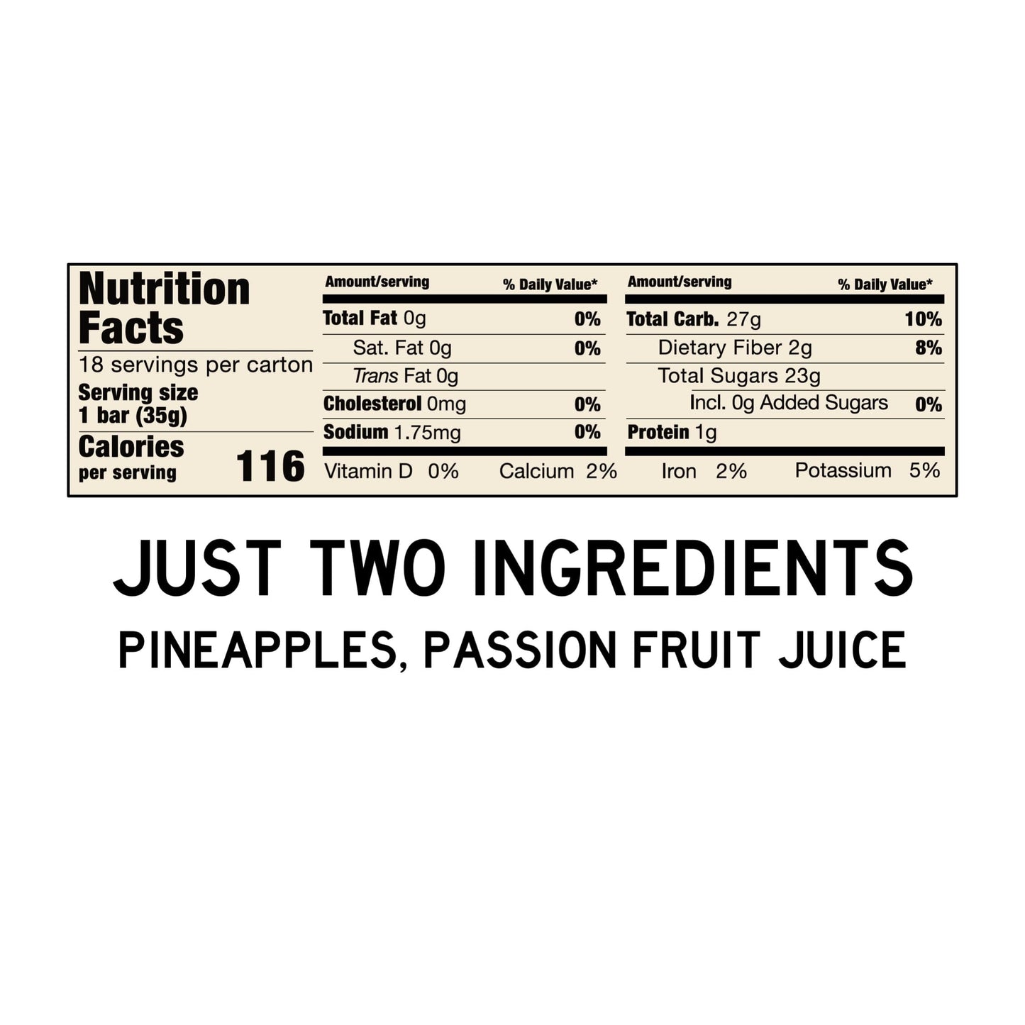 South 40 Snacks Premium Tropical Pineapple Passionfruit Fruit Bar, Just Two Ingredients, Unsweetened, No Added Sugar, Individual