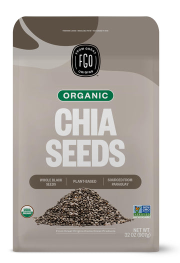Fgo Organic Chia Seeds, 2 Pound / 32Oz, Natural Raw Black Chia Seeds From Paraguay, Plant-Based, Non-Gmo, Vegan, Gluten-Free, Gels Easily, Superfood, Packaging May Vary (Pack Of 1)