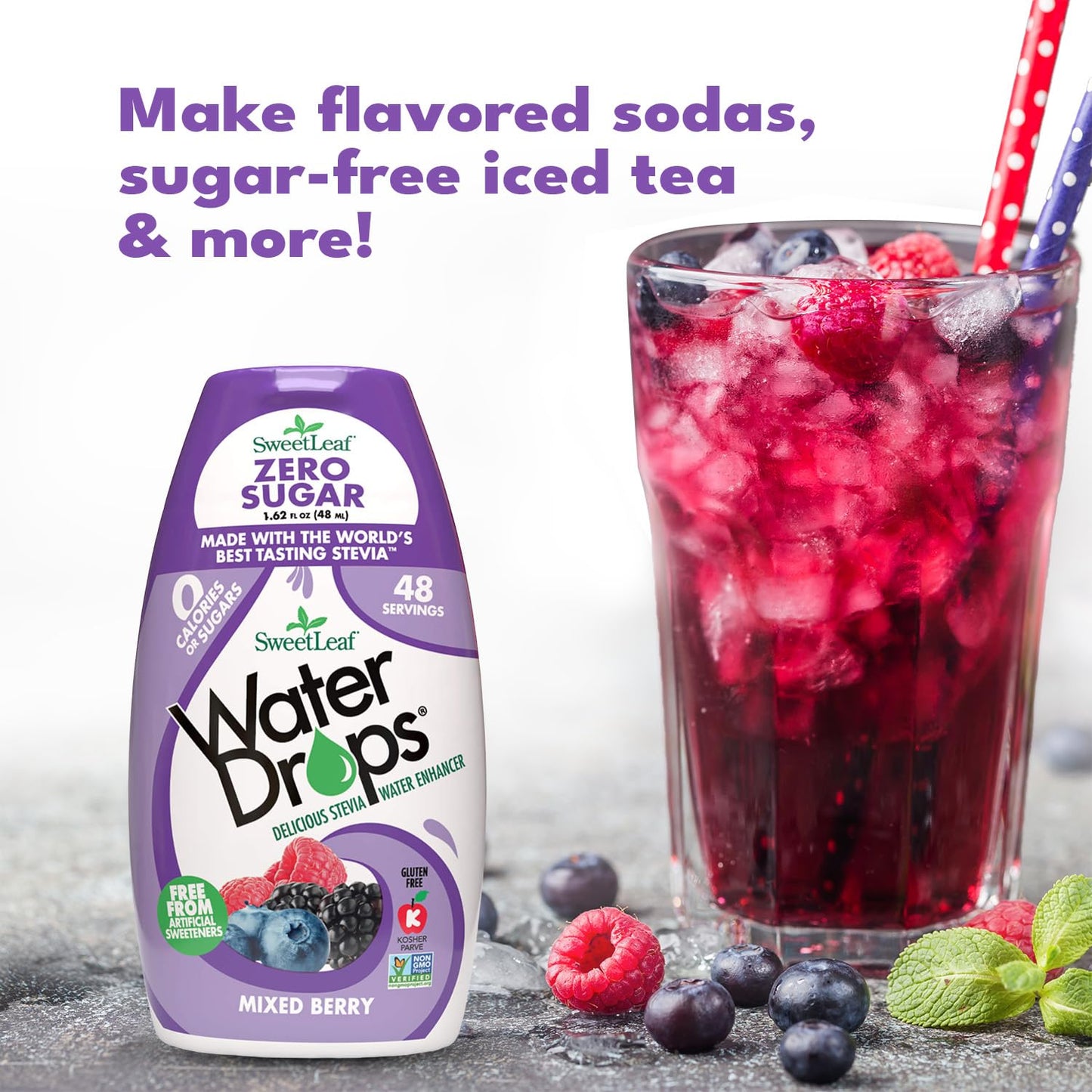 Sweetleaf Water Drops, Mixed Berry - Sugar-Free Water Enhancer Drops, Stevia & Monk Fruit Sweetener Water Flavoring, 1.62 Oz (Pa