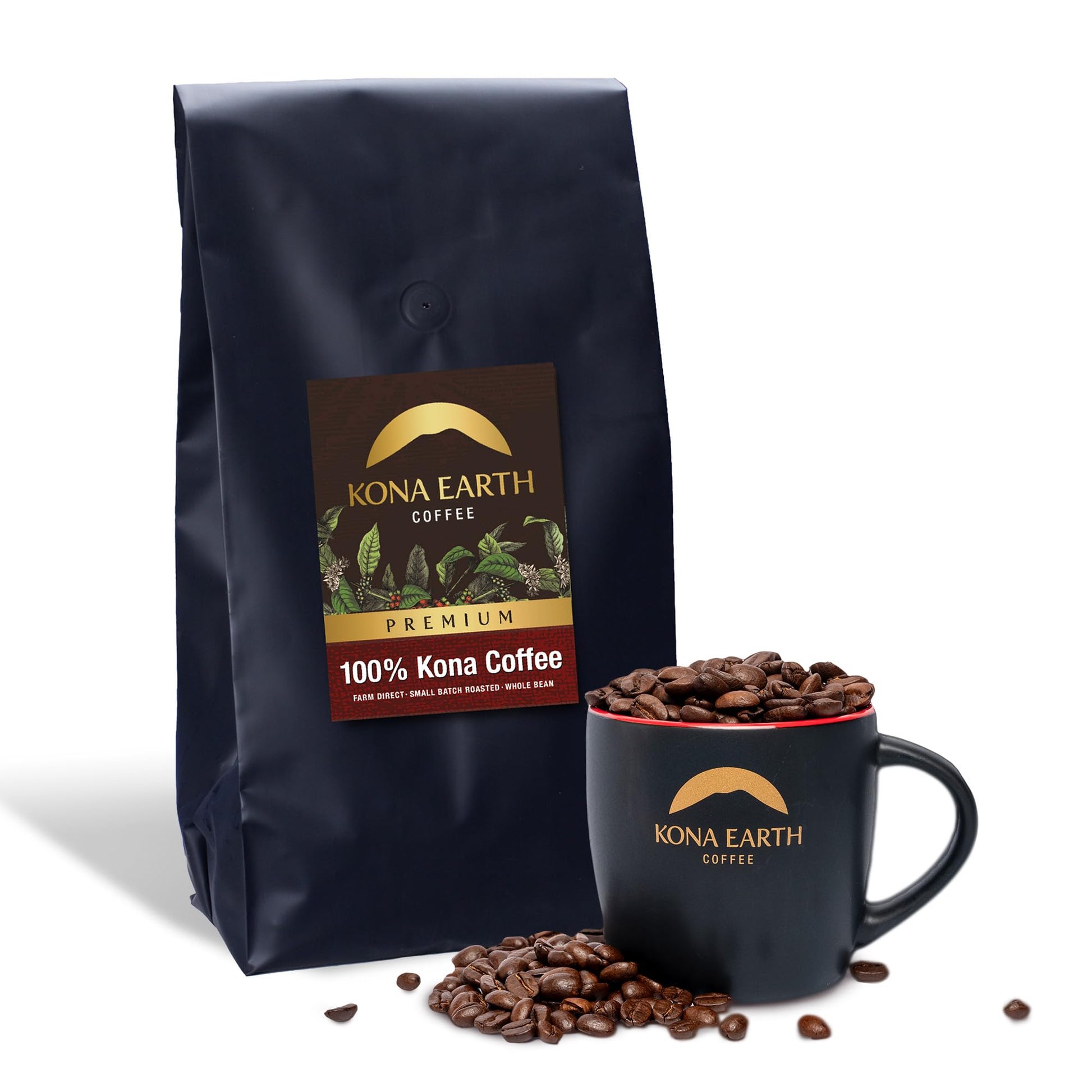 KONA EARTH - Premium, 100% Kona Coffee, Dark Roast, Farm-Fresh Whole Coffee Beans, Micro-Batch-Roasted, 5 lbs., Pack of 1