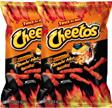 Cheetos Crunchy Xxtra Flamin       Hot Net Wt. 3.5 Baggies Snack Care Package For College, Military, Sports (2)