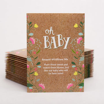 Bentley Seed Co. Oh Baby Flower Seeds Packets - Girl/Boy Baby Shower Favors - Pre-Filled, 25 Wildflower Seed Packs For Favor - E